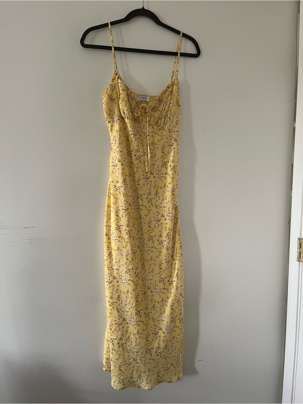 SOLD Yellow Milkmaid Floral Slip Midi Dress Medium Cottagecore Feminine Romantic